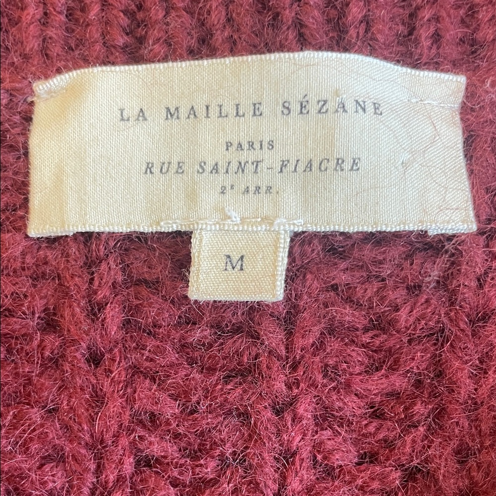 Sezane Burgundy Eugenie Cable Knit Cardigan Jumper - Picture 2 of 5